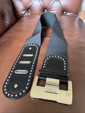 GUESS Black Studded Elastic Belt with Silver Buckle
